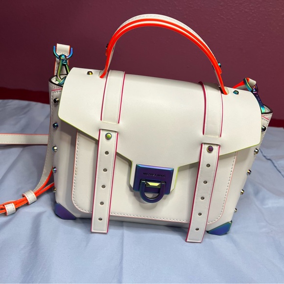 Michael Kors Handbags - Michael Kors Manhattan White Satchel with Rainbow Accents